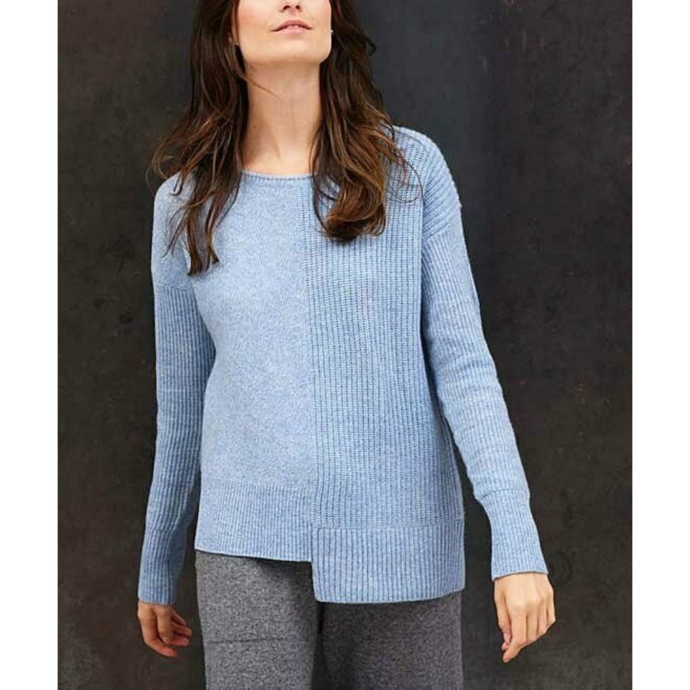 Colour Works by In Cashmere Cashmere Asymmetric Waffle-Knit Chambray XL